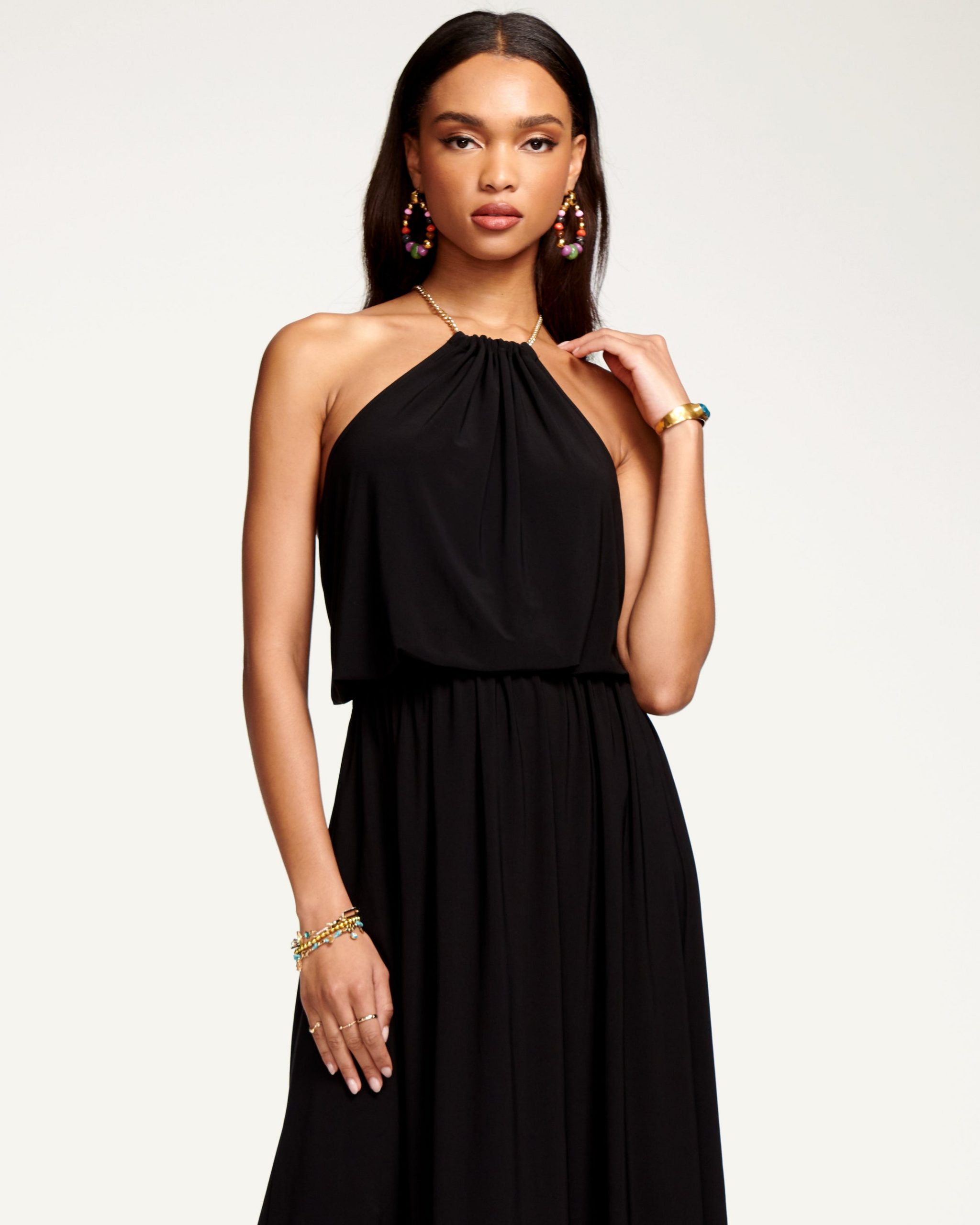 Chain Trim Mykonos Halter Midi Dress