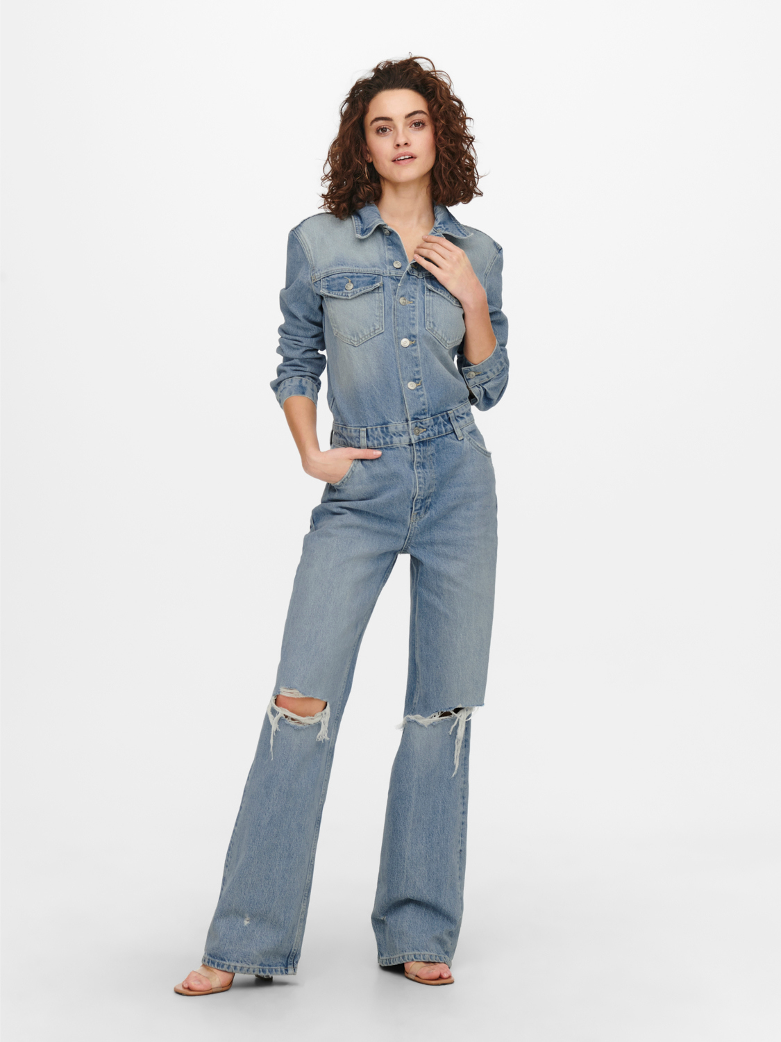 RIBBED DENIM JUMPSUIT