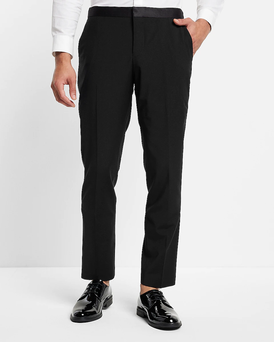 Slim Black Performance Stretch Wool-Blend Tuxedo Pants